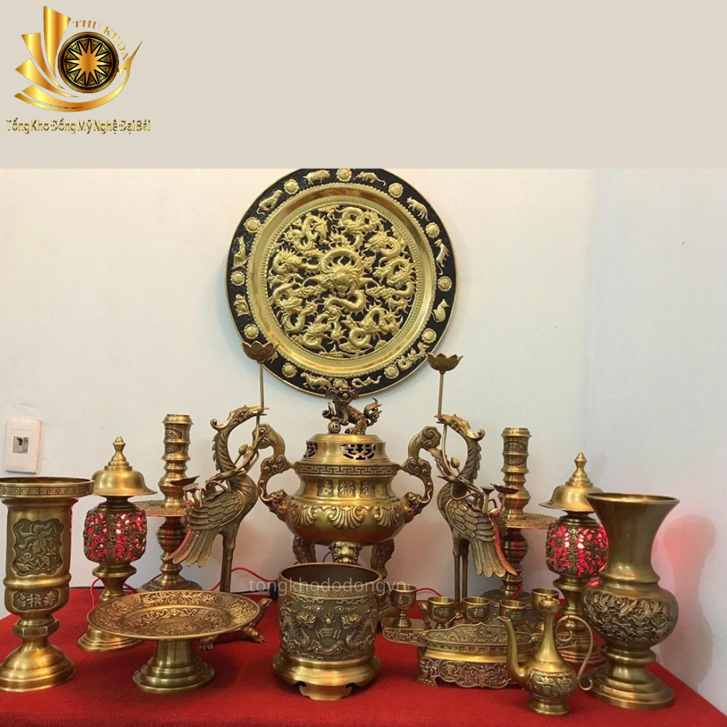 Tranh Mâm Đồng Thuận Buồm, Tứ Linh, Song Ngư Chất Liệu Đồng Vàng Nguyên Chất Đồ Đồng Đại Bái