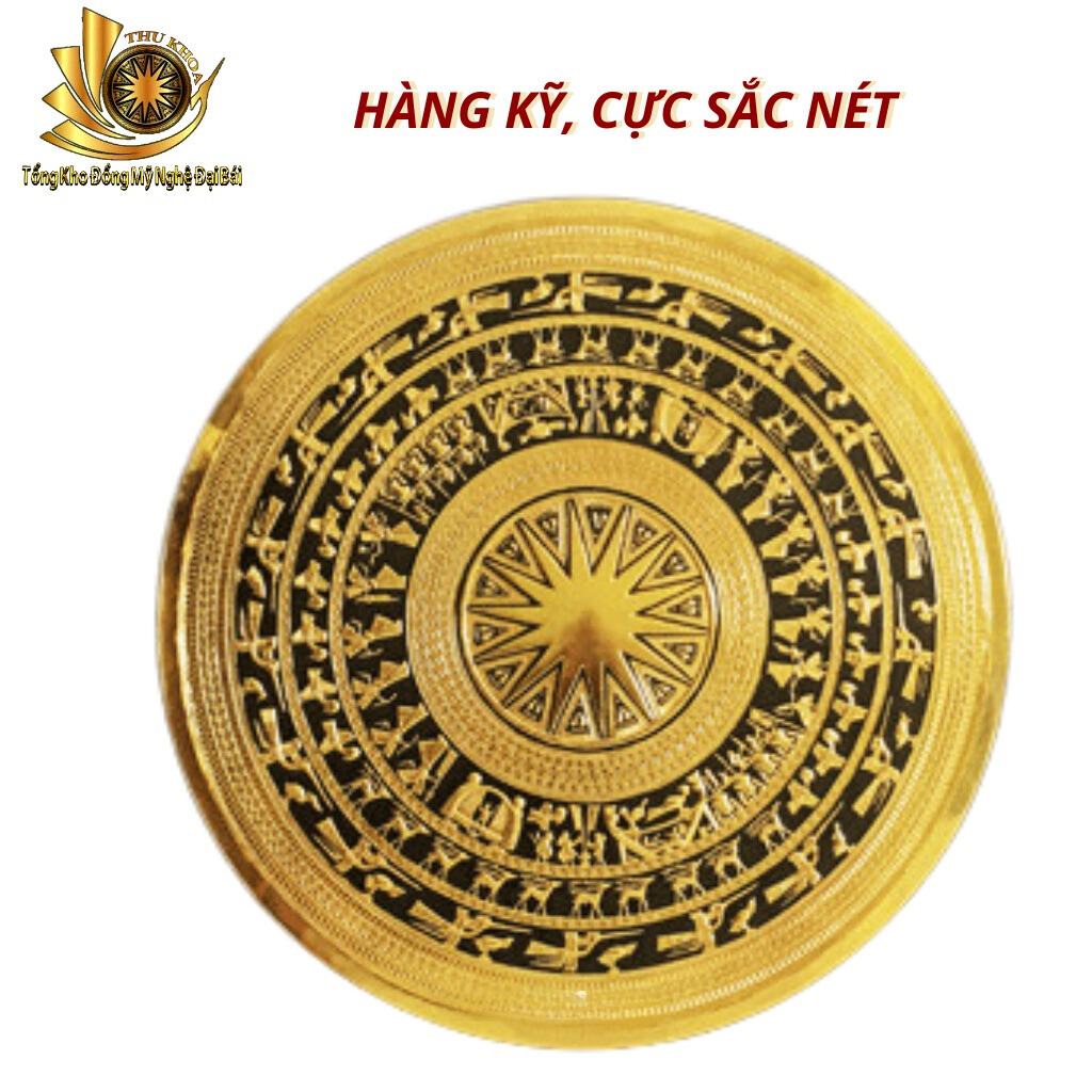 Tranh Trống Đồng Gò Vẽ Nền ĐK 100cm Cỡ Lớn Đồng Vàng Nguyên Chất Treo Tường Khung Gỗ Sồi Nga Cao Cấp Đồ Đồng Đại Bái