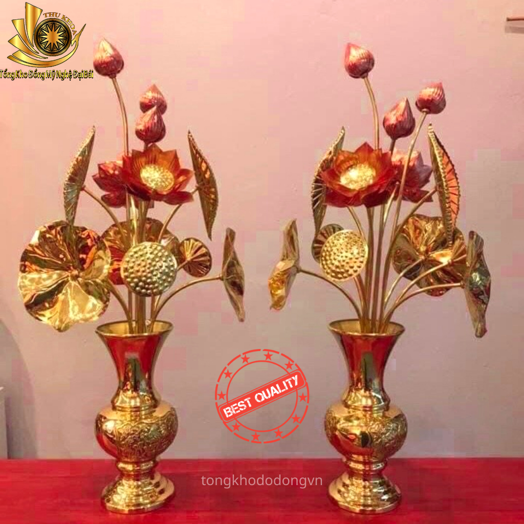 [Loại 1] Combo Lọ Hoa Sen Đồng ✅FREESHIP✅ Nguyên Chất 15 Cành 72cm Lọ Đồng Vàng Cao 30cm Bền Vĩnh Cửu Đồ Đồng Đại Bái