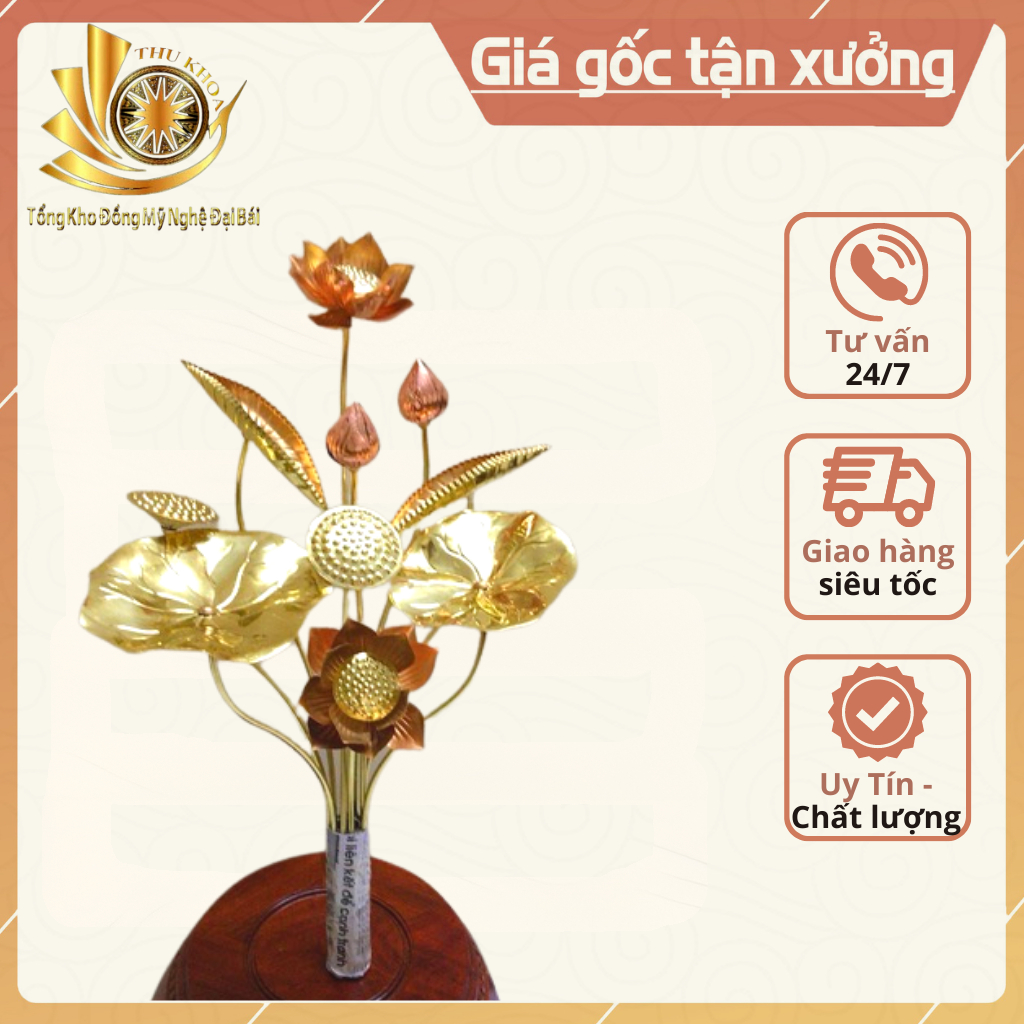 [LOẠI 1] Hoa Sen Thờ Đồng Vàng Cỡ To Phối Đồng Đỏ Nguyên Chất Bó To Bày Bàn Thờ Gia Tiên - Đồ Đồng Đại Bái
