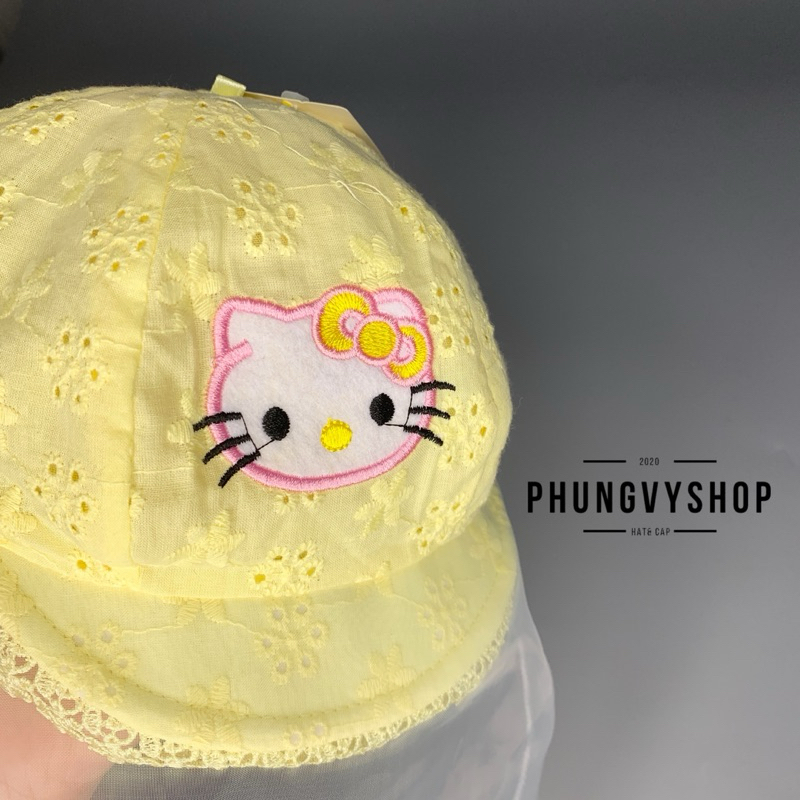 Mũ cho bé có khăn voan cản gió che bụi cho bé sơ sinh- VẢI ĐỤC LỖ HOA KITTYY- nón trai gái