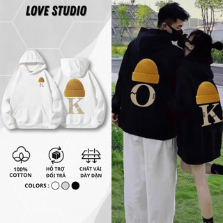 Áo hoodie. áo hoodie đôi nam nữ local brand O.K unisex nam nỉ cotton mịn Form Rộng Hàn Quốc Xám Tiêu [A131]