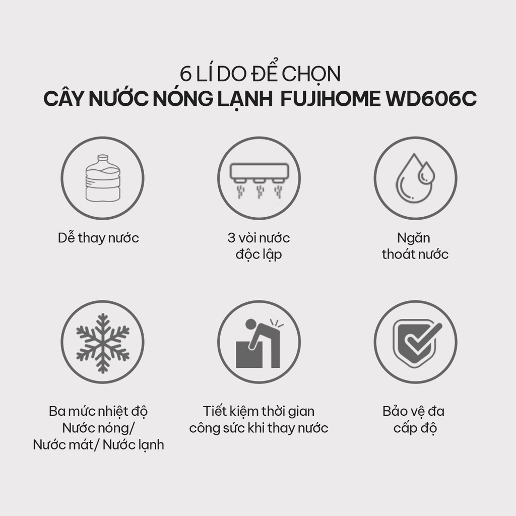 Cây nước nóng lạnh bình âm Fujihome WD606C nhập khẩu chính hãng làm nóng và mát nhanh,khóa vòi nóng an toàn, bh 12 tháng