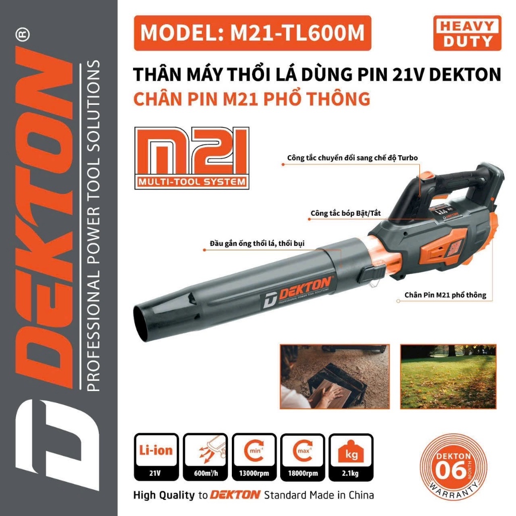 Máy Thổi Lá Dùng Pin 21V Dekton M21-TL600M - Gió Mạnh - Chân Pin Phổ Thông