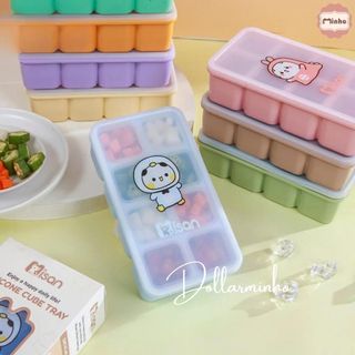 Khay trữ đông Silicone Misan 8 ngăn, trữ đồ ăn dặm cho bé, có nắp đậy chắc chắn, an toàn, sạch sẽ tiện lợi