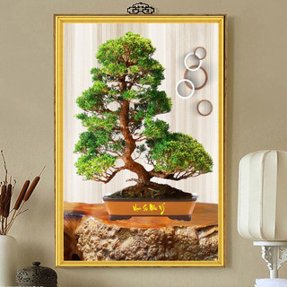 Tranh Treo Tường Cây Bonsai - Tranh Treo Phòng Khách Laminate Tráng Gương