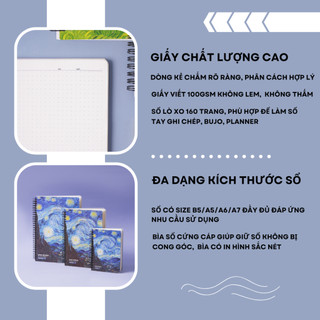 Sổ Lò Xo Van Gogh 100gsm 160 Trang, Sổ Tay A5/ B5 Giấy Kẻ Chấm Dot Grid Không Lem Mực Dùng Ghi Chép,Take Note 16-003