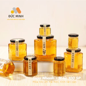 Hũ thủy tinh lục giác nắp thiếc đen loại tốt cứng cáp nhiều dung tích