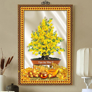 Tranh Treo Tường Chậu Mai Vàng (60x90cm) - Tranh Treo Phòng Khách Laminate Tráng Gương