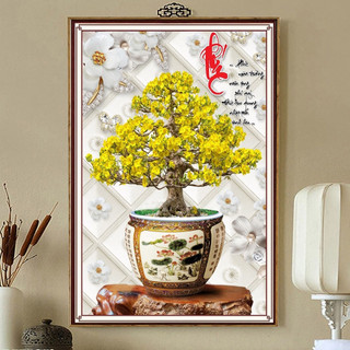 Tranh Treo Tường Chậu Mai Vàng (60x90cm) - Tranh Treo Phòng Khách Laminate Tráng Gương