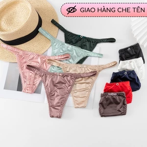 Quần lót lọt khe nữ kiểu tam giác lụa bóng trơn mềm viền ren cạp thấp dây thong gợi cảm