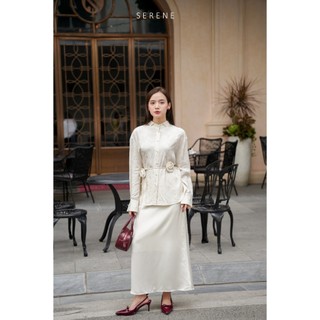 (Xả kho) Áo sơ mi lụa LILY cổ tàu kèm dây hoa by Serene