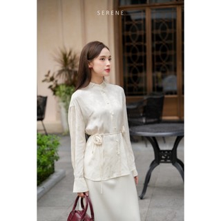(Xả kho) Áo sơ mi lụa LILY cổ tàu kèm dây hoa by Serene