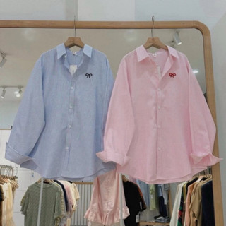 [ Rẻ vô địch ] Áo sơ mi form rộng Oversize chất đũi mát lịm - Thêu nơ