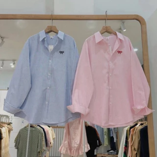 [ Rẻ vô địch ] Áo sơ mi form rộng Oversize chất đũi mát lịm - Thêu nơ