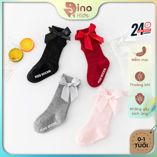 Tất vớ đùi cổ cao đính nơ chống trượt cho bé gái 0-1 tuổi. Tất nơ công chúa cho bé. Dino Kids
