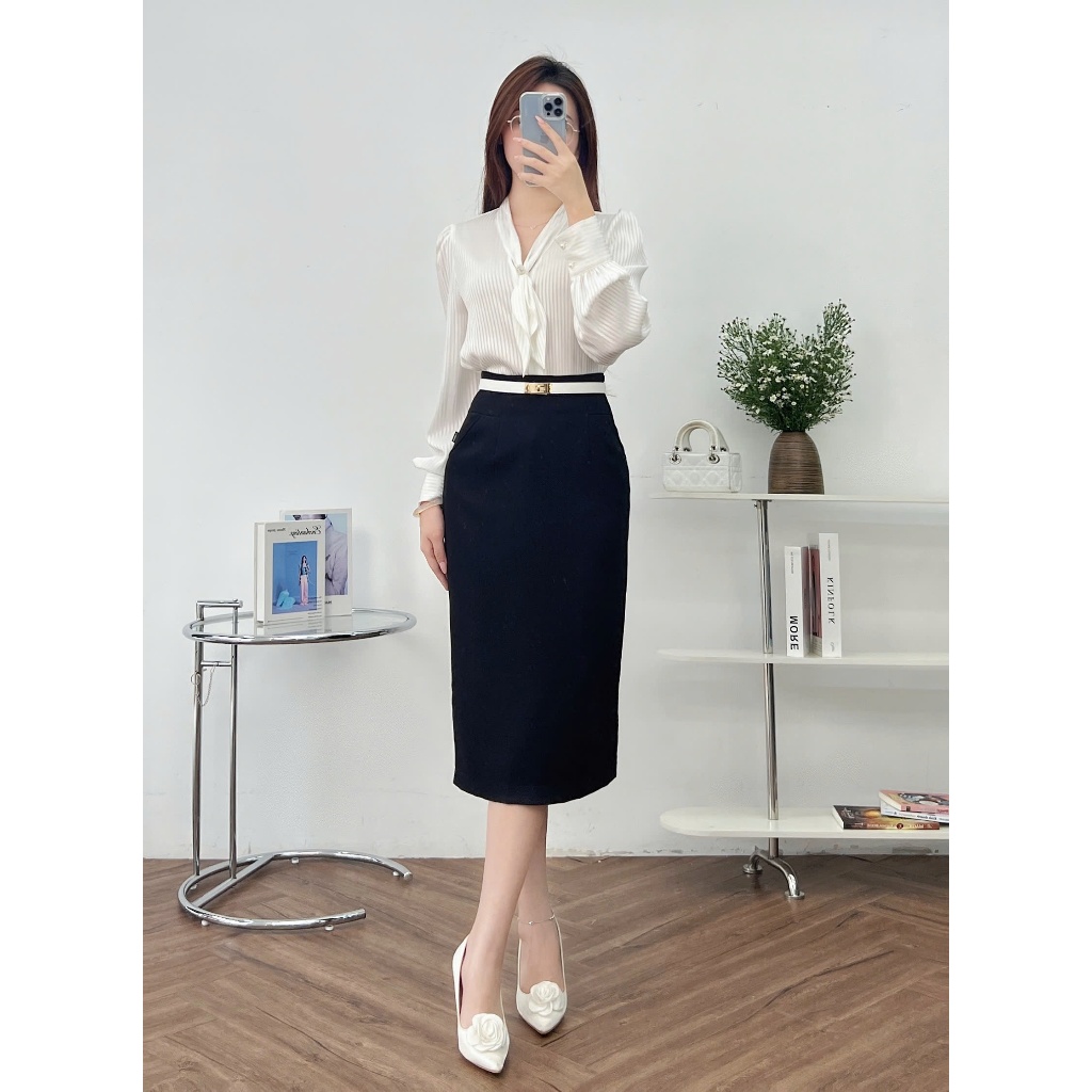 Ảnh Chân Váy 𝐂𝐂𝐇𝐀𝐓 Dáng Bút Chì Cạp Bổ Chất Tuytsi Cao Cấp Mềm Mịn 93CDS2009OT 3