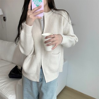 Áo khoác cardigan nữ len mềm đóng cúc có túi màu hồng tay dài cổ V dễ thương basic hàn quốc ulzzang DELIZ