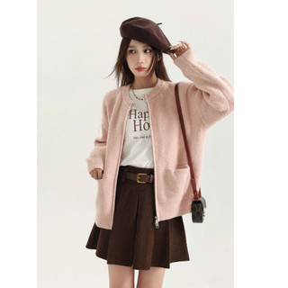 Áo khoác cardigan nữ len mềm đóng cúc có túi màu hồng tay dài cổ V dễ thương basic hàn quốc ulzzang DELIZ