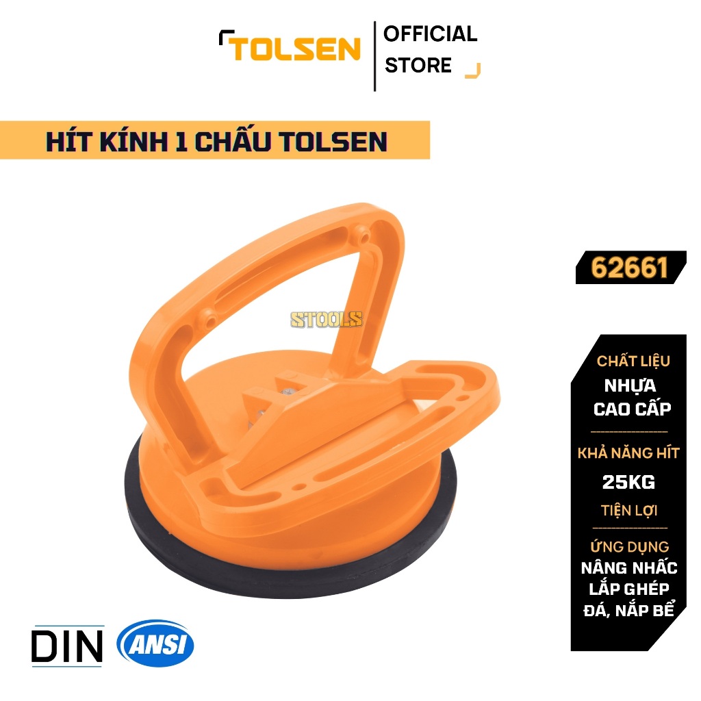 Hít kính 1 chấu cầm tay TOLSEN 62661, nhựa ABS cao cấp, nâng kính, gạch ...