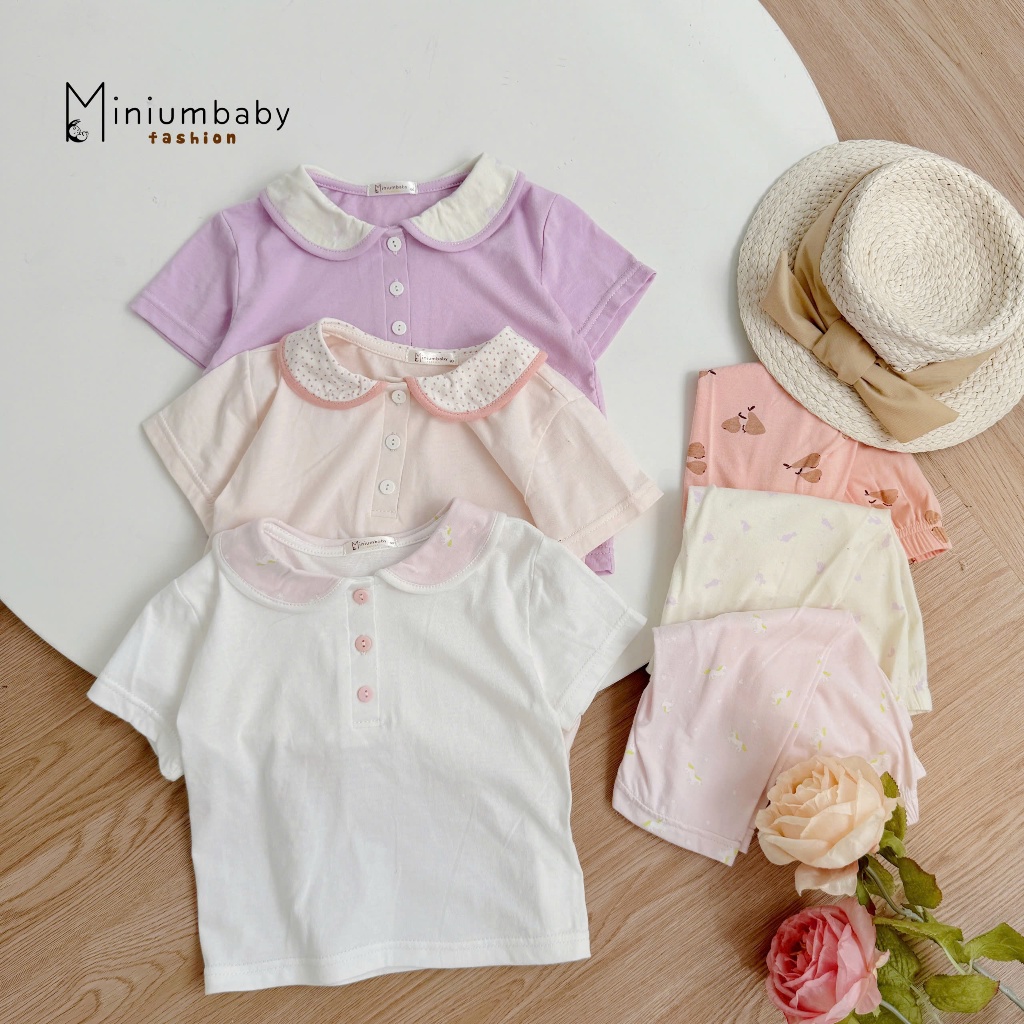 Set bộ cộc tay bé gái Miniumbaby dáng cổ sen quần lửng, chất cotton mềm mịn, bé 1-6 tuổi SB1942
