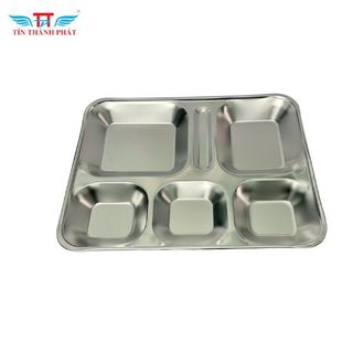 Khay đựng cơm phần inox 5 ngăn Tín Thành Phát kèm nắp nhựa, Dễ Vệ Sinh, tiên lợi, an toàn