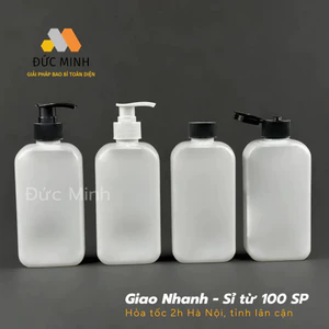 Lọ chiết dầu gội, chai nhựa dẹt trắng 300ml hình chữ nhật nắp dầu gội trắng, đen các loại