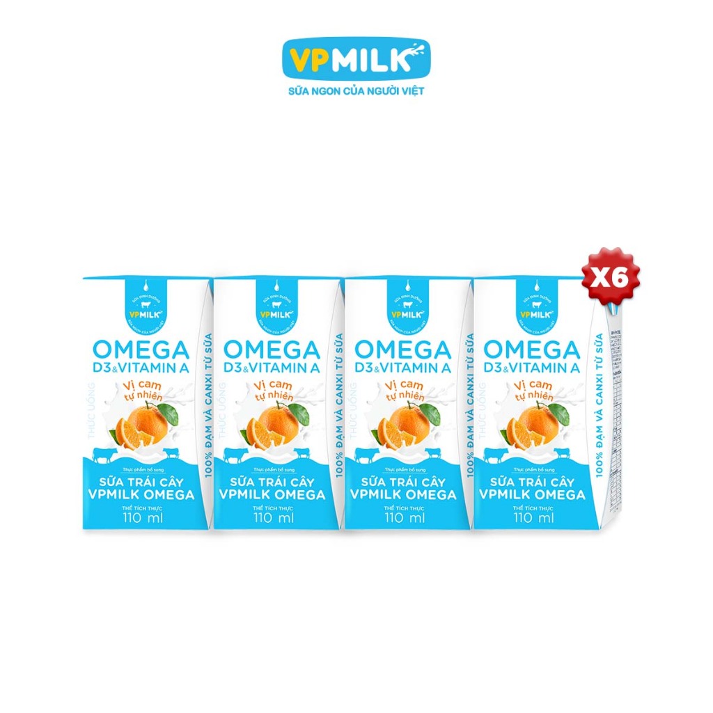 Ảnh Sữa trái cây VPMILK Omega vị CAM tự nhiên hộp 110ml (4 hộp x 6) 1