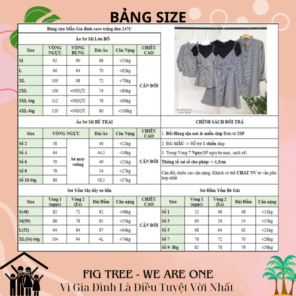 Set Đồ Gia Đình FigTree ( Nam Sơ Mi +Nữ Set Yếm ) Caro Trắng Đen  Siêu Xinh(Hàng Thiết Kế ( Mã 147C)