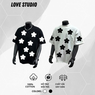 Áo Thun Đôi Nam Nữ Bông Hoa, Set đồ nam nữ Lovestudio, Áo Thun Quần Short Form Rộng Chất Liệu 100% Prenium Cotton [