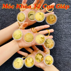Móc Khóa Xu 12 Con Giáp Phong Thủy May Mắn , Niken Vàng óng sáng bóng
