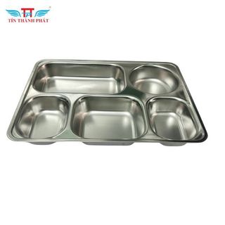 Khay đựng cơm phần inox 5 ngăn Tín Thành Phát kèm nắp nhựa, Dễ Vệ Sinh, tiên lợi, an toàn