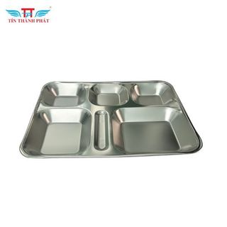 Khay đựng cơm phần inox 5 ngăn Tín Thành Phát kèm nắp nhựa, Dễ Vệ Sinh, tiên lợi, an toàn