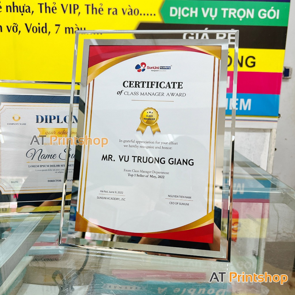 Khung bằng khen A4 KÍNH TRÀN đẹp sang trọng - để bàn kèm treo tường - Có ship Hỏa Tốc