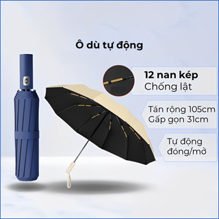 Ô Dù Gập Gọn Tự Động 24 Nan Đôi 105cm Cao Cấp | Ô Che Nắng Mưa Chống UV Chống Gió Chống Lật
