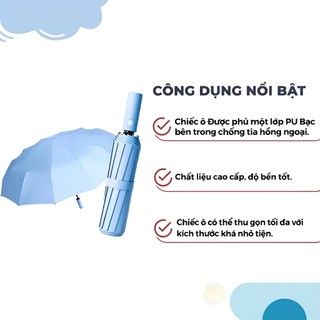 Ô Dù Gập Gọn Tự Động 24 Nan Đôi 105cm Cao Cấp | Ô Che Nắng Mưa Chống UV Chống Gió Chống Lật