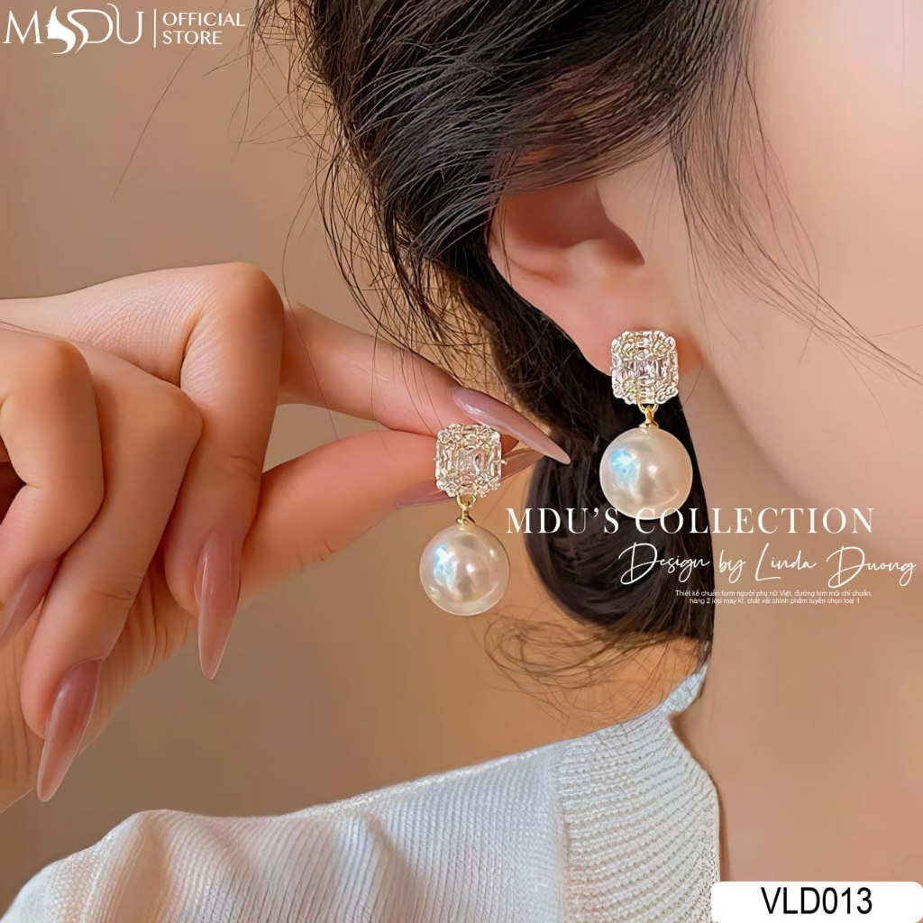 ADELA DESIGN Bông Tai Đính Đá Zircon Ngọc Trai Thời Trang. VLD013