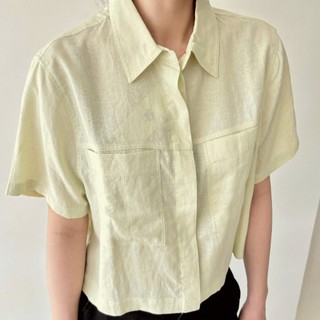 Áo sơmi crop TOPTEN Linen Cropped Short Sleeved Blouse