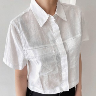 Áo sơmi crop TOPTEN Linen Cropped Short Sleeved Blouse