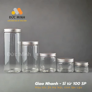 Hũ nhựa đựng thực phẩm, mỹ phẩm nắp nhôm bạc tất cả các dung tích 100ml- 1500ml