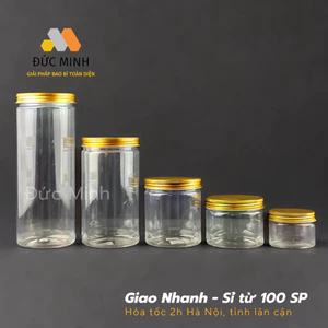 Hũ nhựa đựng thực phẩm, mỹ phẩm nắp nhôm vàng tất cả các dung tích 500ml - 1500ml