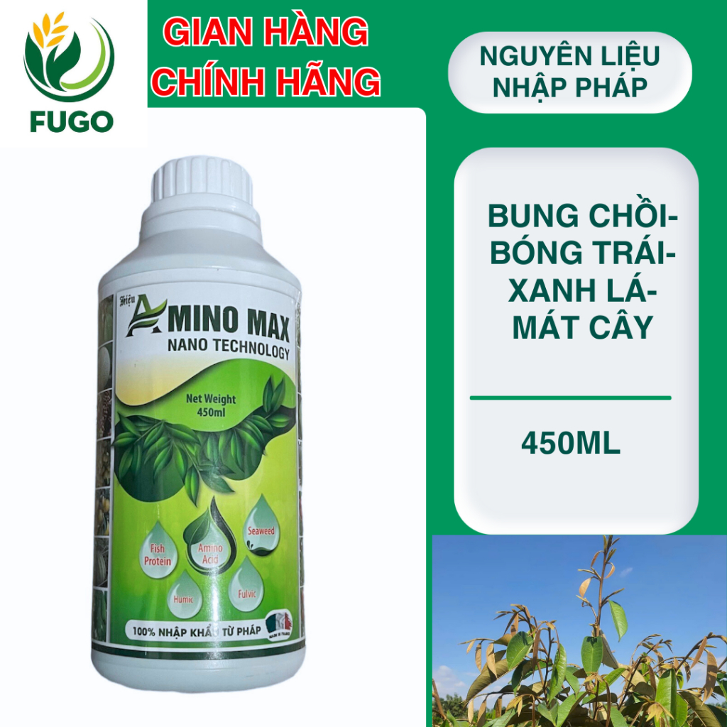Phân bón AMINO MAX Pháp Bung Đọt, Xanh Lá, Bóng Trái , Mát Cây chai 450ml