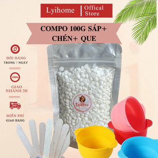 COMBO TIÊU CHUẨN, 100g sáp dừa wax lông cao cấp lyihome, sáp wax nóng kèm chén silicon và que gỗ