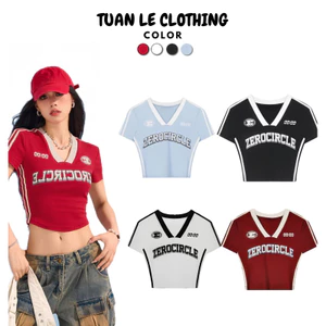 Áo croptop đỏ cổ tim zerocilcle TUANLECLOTHING phong cách thể thao đường phố Sport
