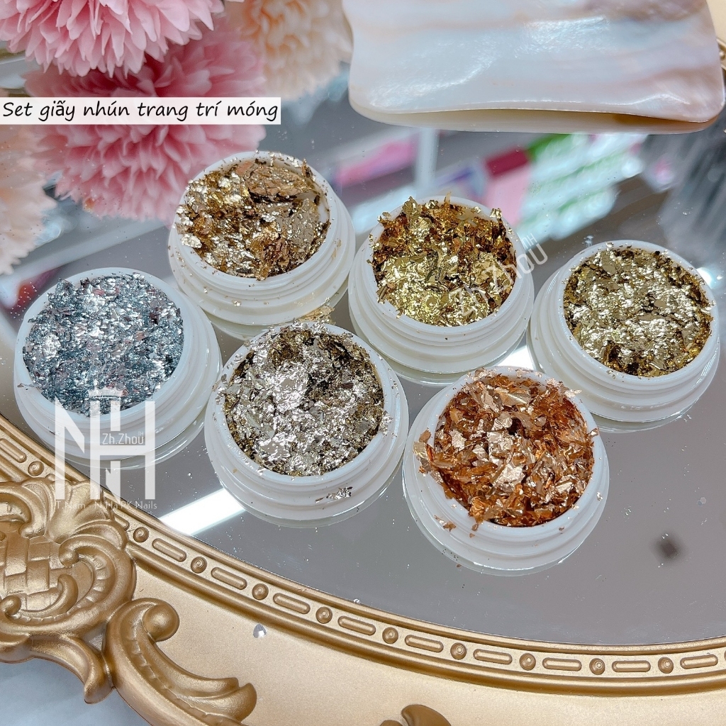 Set nhũ, giấy nhún trang trí móng, set nhũ cánh to, nhũ ẩn