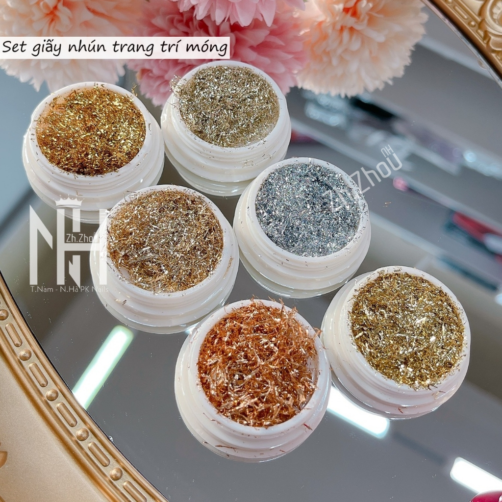 Set nhũ, giấy nhún trang trí móng, set nhũ cánh to, nhũ ẩn