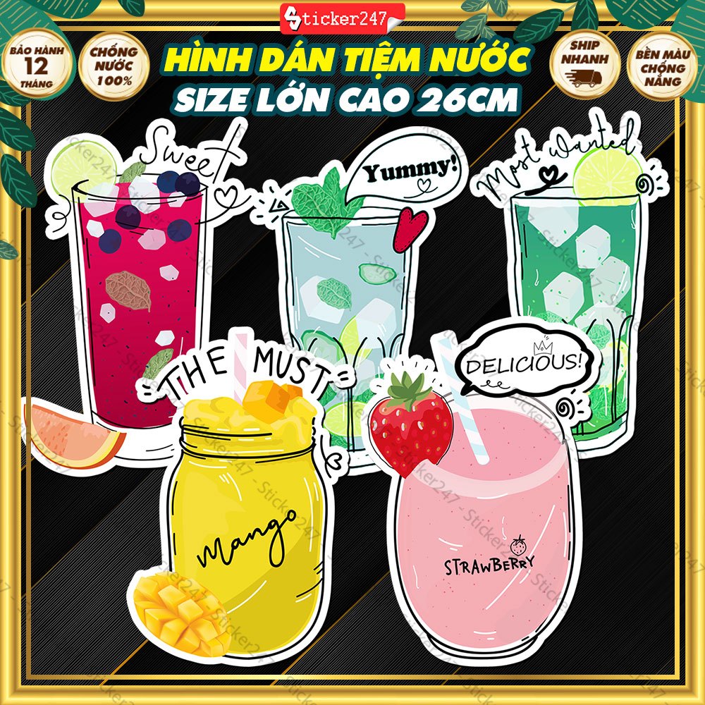 Sticker Ly Sinh Tố, SoDa Decor Quán 🌈𝑭𝒓𝒆𝒆𝒔𝒉𝒊𝒑 Decal Chống Nước trang ...