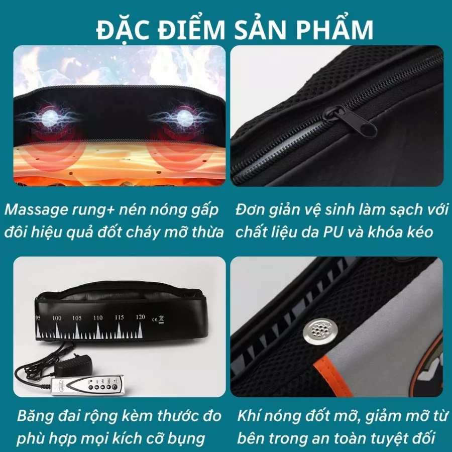 Máy Massage Giảm Mỡ Bụng Vibro, Đai Rung Nóng Mát Xa Giảm Béo Bụng Đốt Mở và Làm Thon Gọn
