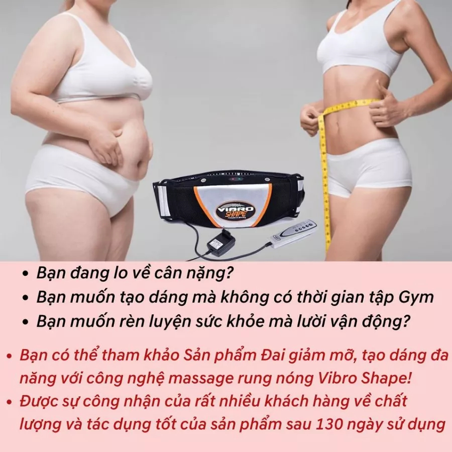 Máy Massage Giảm Mỡ Bụng Vibro, Đai Rung Nóng Mát Xa Giảm Béo Bụng Đốt Mở và Làm Thon Gọn