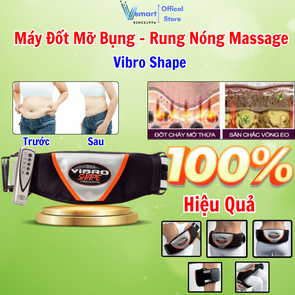 Máy Massage Giảm Mỡ Bụng Vibro, Đai Rung Nóng Mát Xa Giảm Béo Bụng Đốt Mở và Làm Thon Gọn
